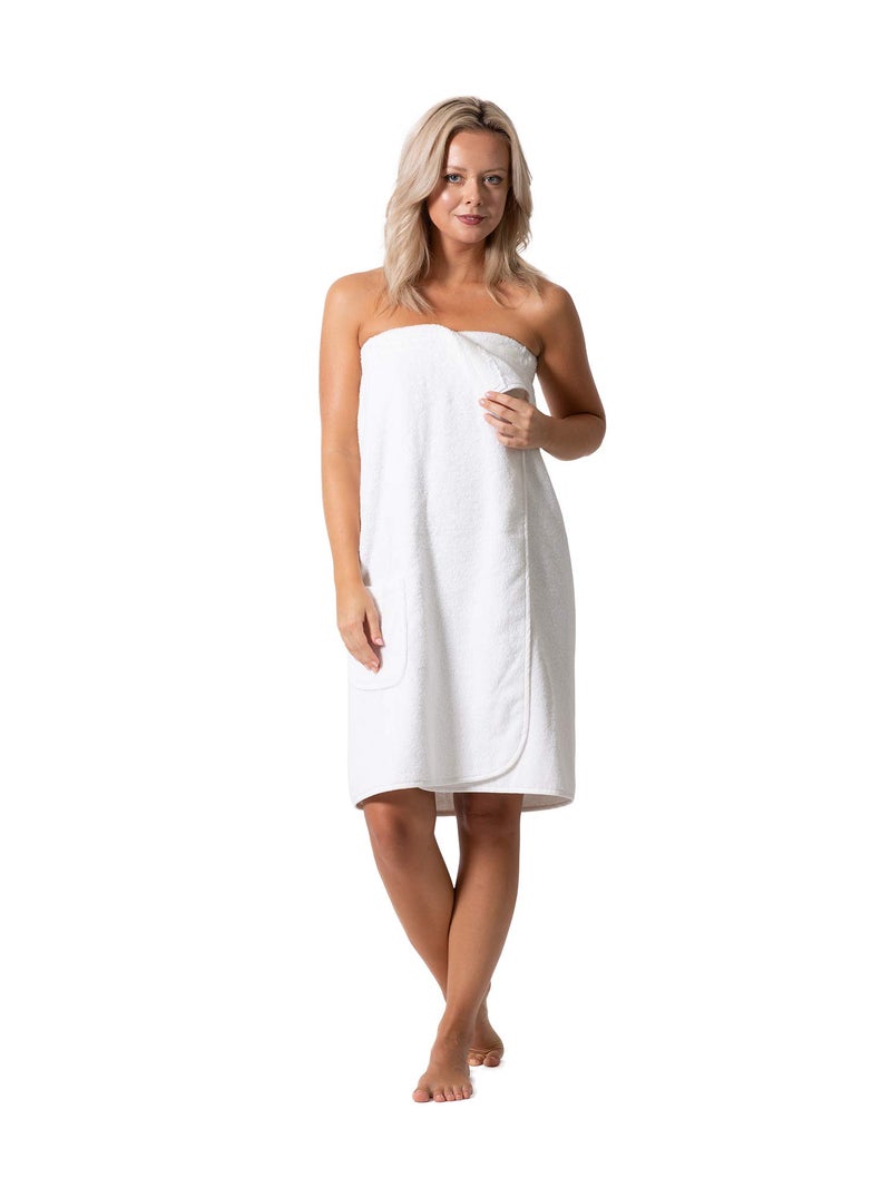 Robe Direct Womenâ€™s Terry Cloth Spa and Bath Towel Wrap with Adjustable Closure & Elastic Top (White, Medium) - Image 2